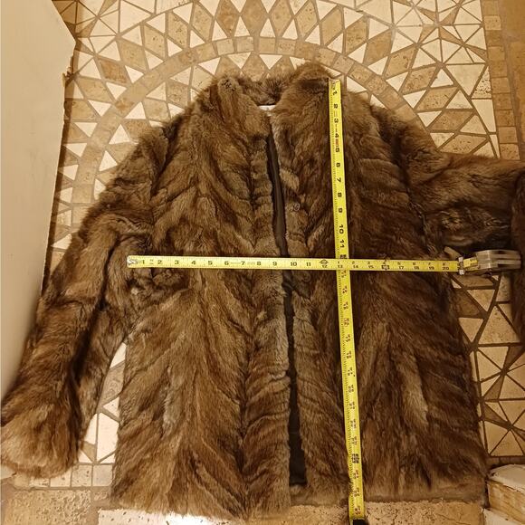 Thick Mink Fur Coat Sz M Brown Chevron Jacket Boxy Formal Wedding Winter Glamor - Picture 13 of 14
